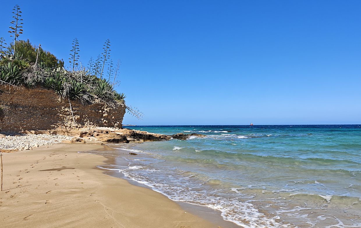 Sandy waters at the Spiaggia Pantanello beach in Avola near Noto